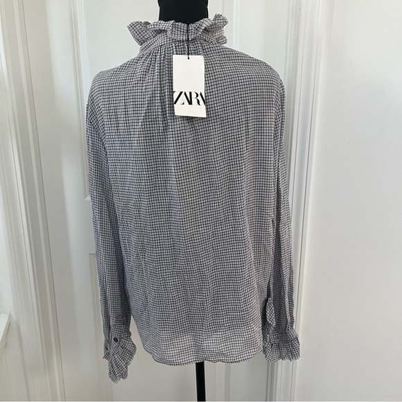 NWT Zara Women’s COLLECTION RUFFLED PLAID BLOUSE XL - Picture 7 of 10